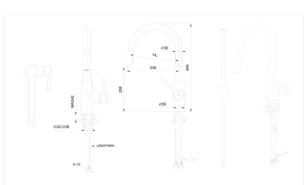 Смеситель для кухни с вытяжным изливом Bravat Miranda F7164208BW-1B-ENG