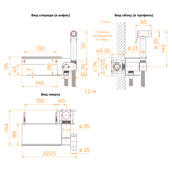 Гигиенический душ со смесителем RGW SP-221 B 581408221-04 черный матовый