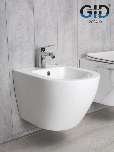 Биде подвесное Gid BDP-96 белый глянцевый, безободковый обод