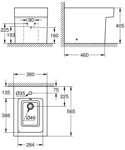 Биде напольное приставное GROHE Cube Ceramic 39487 00H (3948700H)