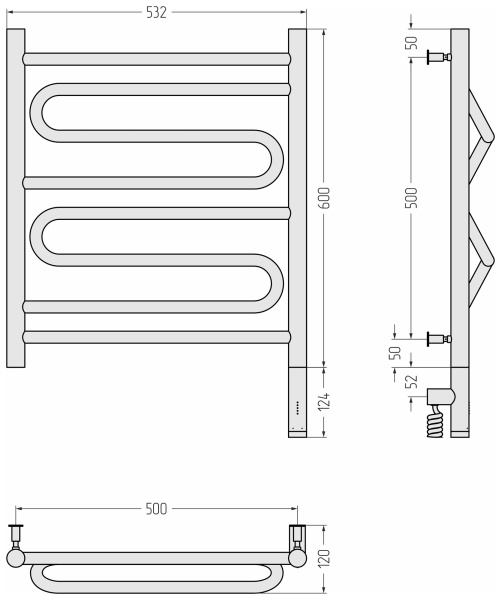 Полотенцесушитель электрический (60х50) Cунержа Элегия 3.0 31-5819-6050 правый