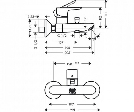 Смеситель для ванны Hansgrohe Talis E 71740000