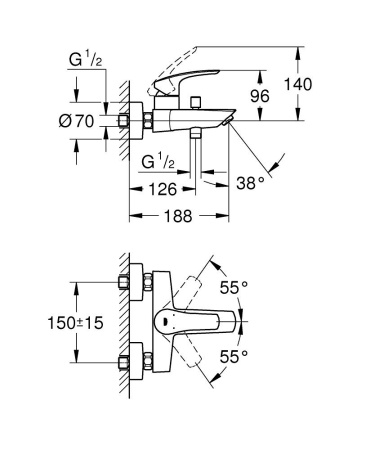 Смеситель для ванны GROHE Eurosmart 333002 433 (333002433) черный матовый