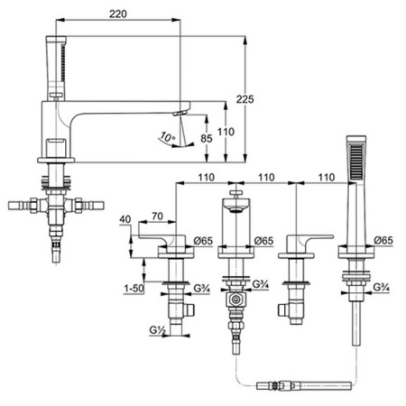 Смеситель на борт ванны Kludi Zenta SL 484240565