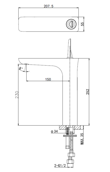 Смеситель для раковины высокий WONZON & WOGHAND SHARK, хром WW-48B1102-CR