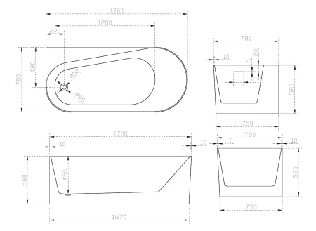 Акриловая ванна (170х78) ABBER AB9496-1.7 L без гидромассажа, белый