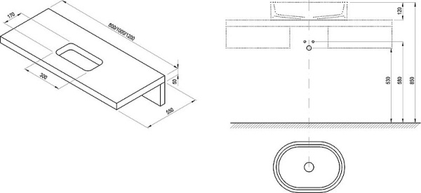 Столешница Ravak Formy 80 L X000000836