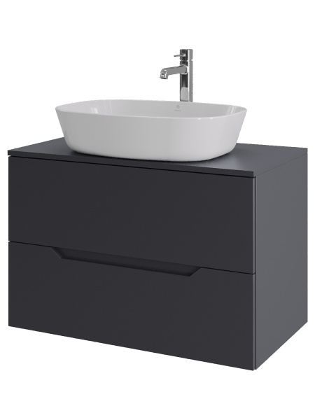 Тумба с раковиной подвесная 80 см, Orange Line Li-80TugMDF+B08-500W графит/белый