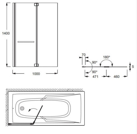Шторка на ванну (100х140) Jacob Delafon Bain Douche Neo E4931-GA