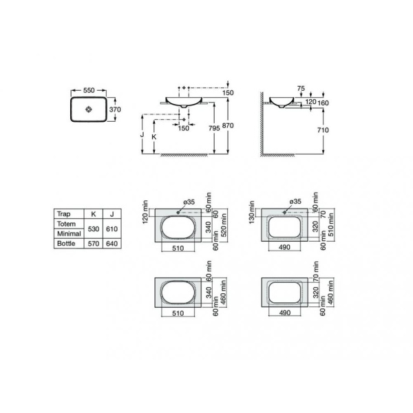 Раковина накладная (55х37) Roca Inspira square 327534660 кофейный