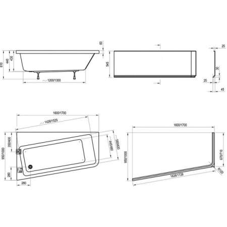 Акриловая ванна (160х95) Ravak 10° L C831000000 левая