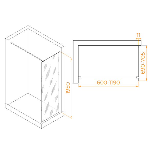 Душевая перегородка 70 см RGW WA-002 B Walk-in 35100207-14 прозрачное