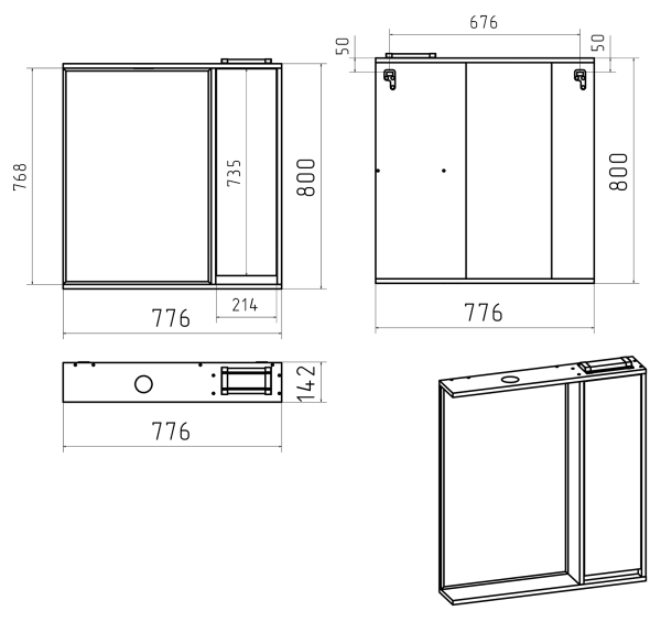 Зеркальный шкаф (78х80) Brevita Balaton 80 правый  BAL-04080-01-01П