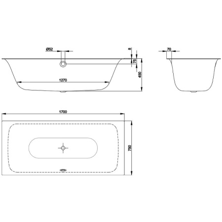 Стальная ванна (170x75) Bette Lux 3440-000 с шумоизоляцией