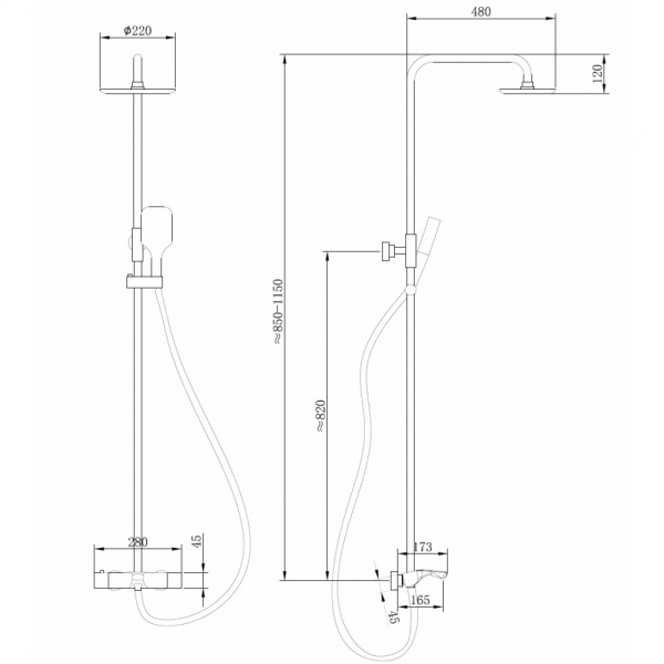 Душевая стойка ABBER Thermostat AF8516G с термостатом и изливом, золото матовое Душевая стойка ABBER Thermostat AF8516G с термостатом и изливом, золото матовое