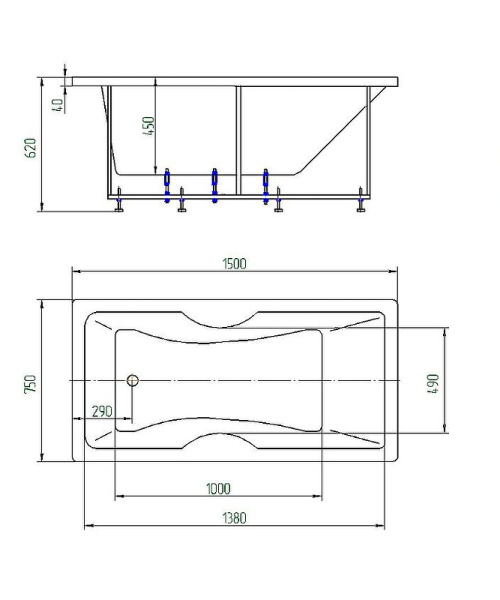 Акриловая ванна Aquatek Феникс 150x75 FEN150-0000029 слив слева