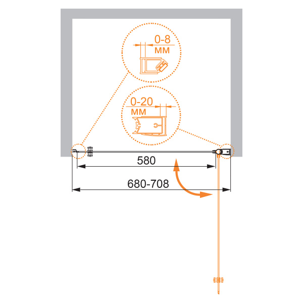 Душевая дверь (70х195) CEZARES ELENA ELENA-W-B-1-70-P-Cr-R