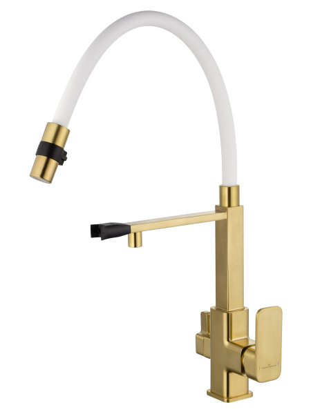 Смеситель для кухни с гибким изливом и подключением фильтра WONZON & WOGHAND, брашированное золото WW-88458012-BGMW Смеситель для кухни с гибким изливом и подключением фильтра WONZON & WOGHAND, брашированное золото WW-88458012-BGMW