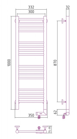 Полотенцесушитель Электрический Cунержа Богема 2.0 Правый (1000x300) Матовый ЧЁРНЫЙ 31-5205-1030