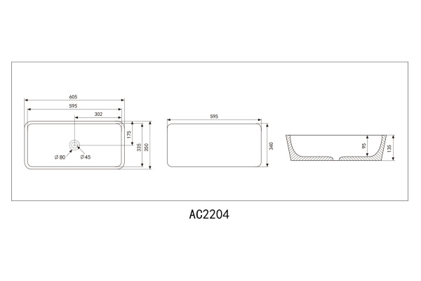 Раковина накладная ABBER Rechteck AC2204MG серая матовая