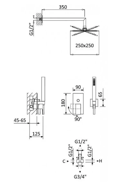 Душевой комплект Cezares Porta PORTA-DSIPQ-25-01 Душевой комплект Cezares Porta PORTA-DSIPQ-25-01