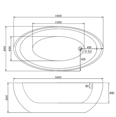 Акриловая ванна Gemy G9217 (160x85)