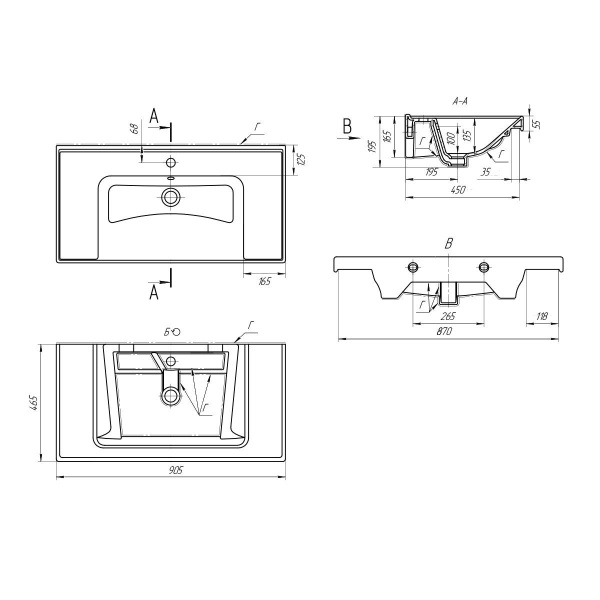Раковина (90x46) Art&Max Грэйс 641617