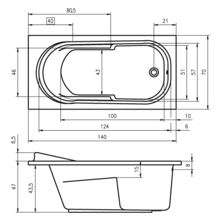 Акриловая ванна RIHO Columbia (140x70) B004001005 без гидромассажа