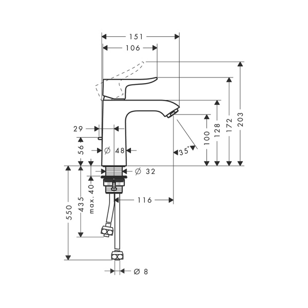 Смеситель для раковины с донным клапаном Hansgrohe Metris 31203000 хром