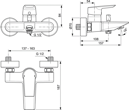 Смеситель для ванны Ideal Standard Tesi A6583AA