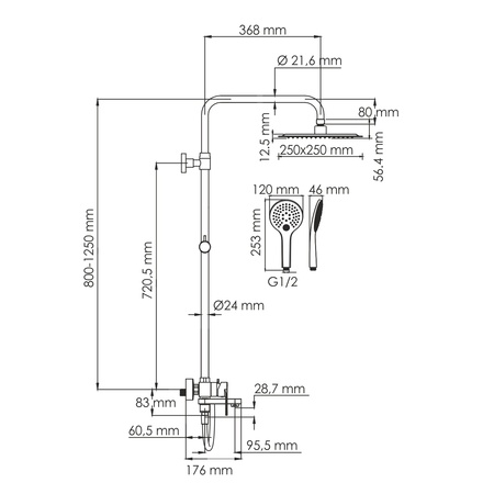 Душевая система WasserKraft A185.254.155.WM