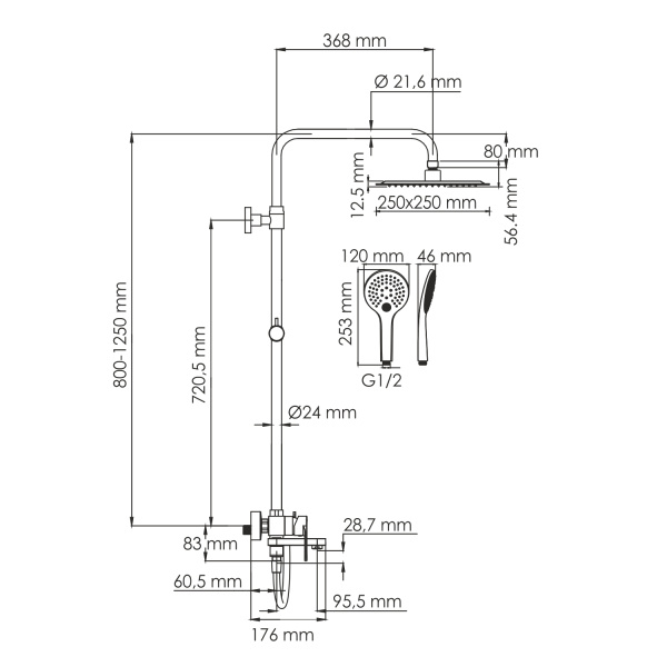Душевая система WasserKraft A185.254.155.WM