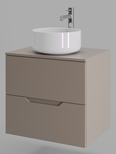 Тумба с раковиной подвесная 60 см, Orange Line Li-60TuLMDF+B07-345W латте/белый