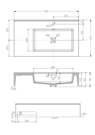 Раковина Aquaton Квадро Про 80 правая 1A734331QA01R