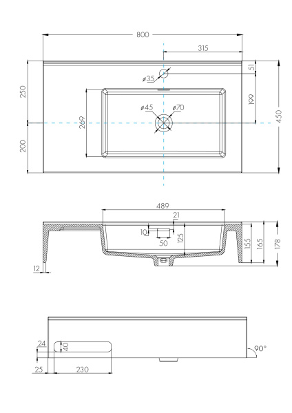 Раковина Aquaton Квадро Про 80 правая 1A734331QA01R