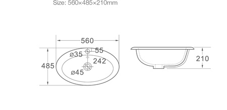 Раковина встраиваемая сверху (456х48,5) SantiLine SL-2107