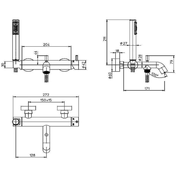 Смеситель для ванны Bossini Teo Z00724.073 черный матовый