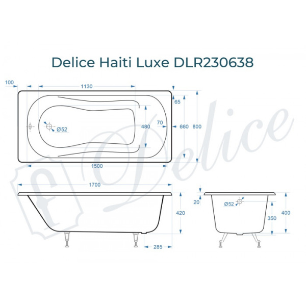 Ванна чугунная (170х80) Delice Haiti Luxe DLR230638-AS с антискользящим покрытием Ванна чугунная (170х80) Delice Haiti Luxe DLR230638-AS с антискользящим покрытием