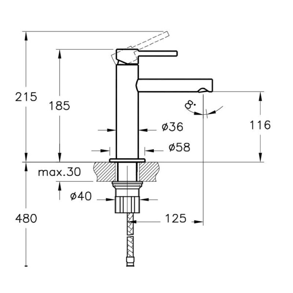 Смеситель для раковины, средний Vitra Origin A4255636WTC