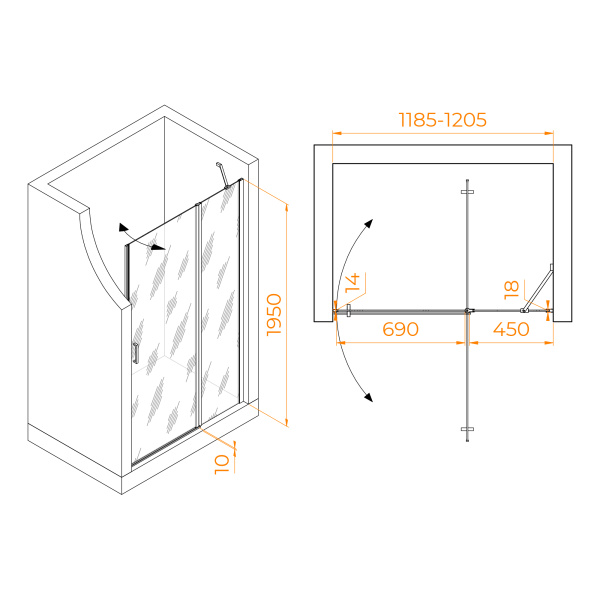 Душевая дверь 120 см RGW Leipzig LE-004-B 351200412-14 прозрачное