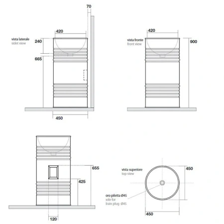 Раковина напольная Kerasan (45х45) Artwork Barrel 474331 черный матовый