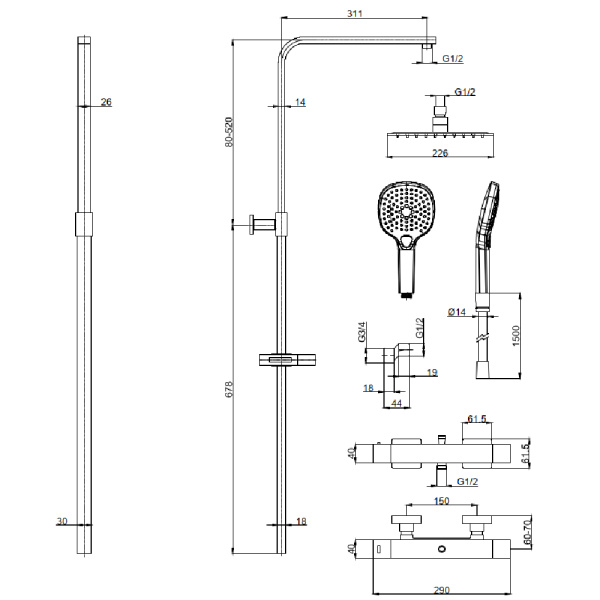 Душевая система с термостатом AQUAme AQM8007MB