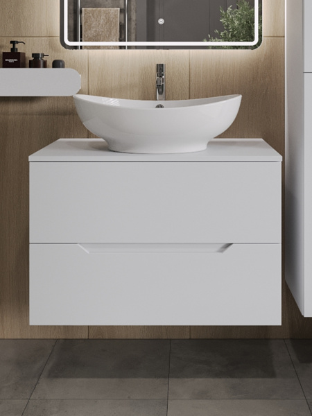 Тумба с раковиной подвесная 80 см, Orange Line Li-80TuwMDF+B08-585W белый