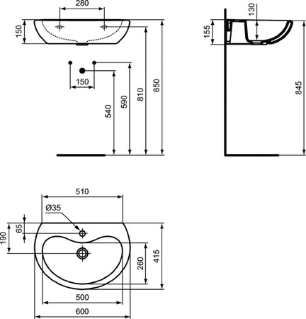 Раковина Ideal Standard CONTOUR S266401, белый