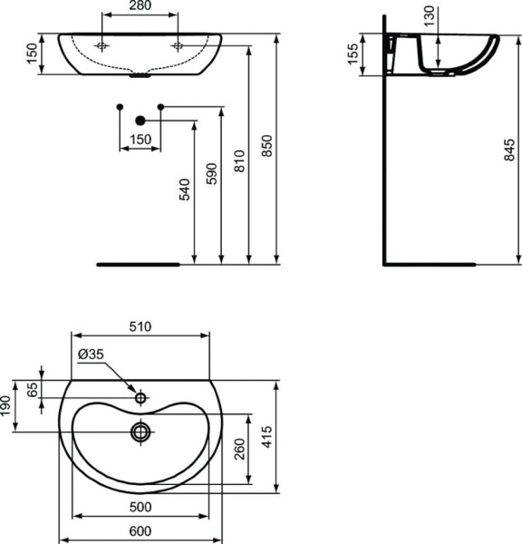 Раковина Ideal Standard CONTOUR S266401, белый