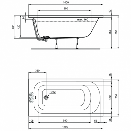 Прямоугольная ванна (140х70) Ideal Standard SIMPLICITY W004101
