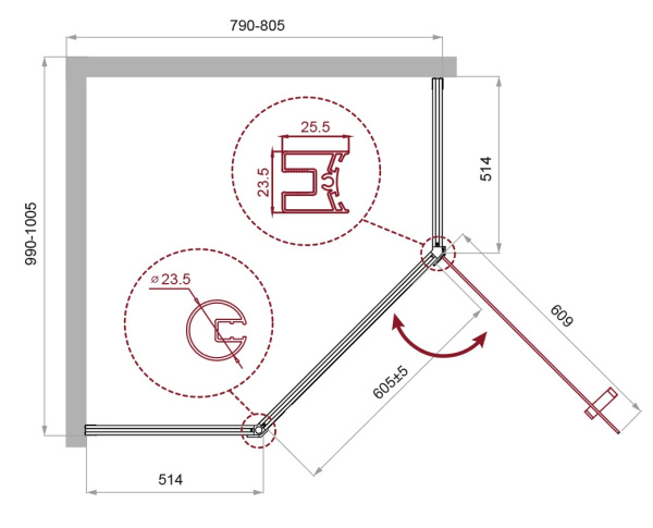 Душевой уголок (100х80) BelBagno UNO-195-PH-1-100/80-C-Cr