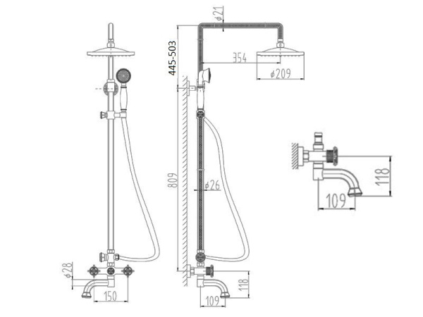 Душевая система, античная бронза Zorg A 2002DS-BR