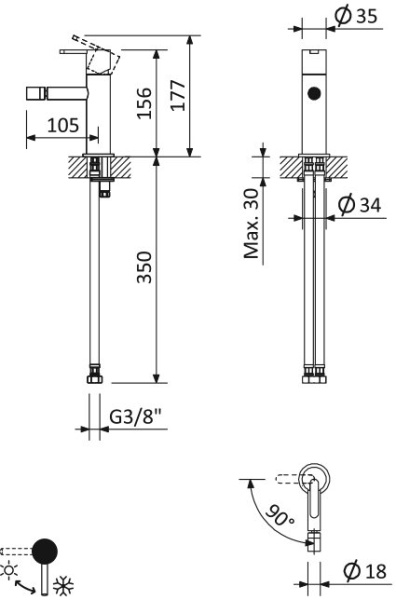 Смеситель для биде Cezares Leaf LEAF-BSM-L-BIO