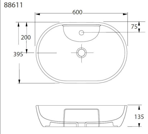 Раковина накладная (60х39,5) beWash Bogen 88611114